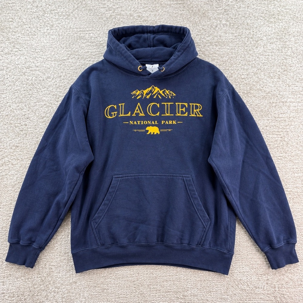 Prairie Mountain Glacier National Park Hoodie Cotton Blend Medium Navy Souvenir